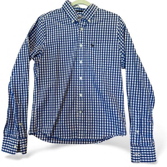 Abercrombie & Fitch Blue Gingham Button Down Shirt L Preppy Classic Check Prep - Picture 1 of 8